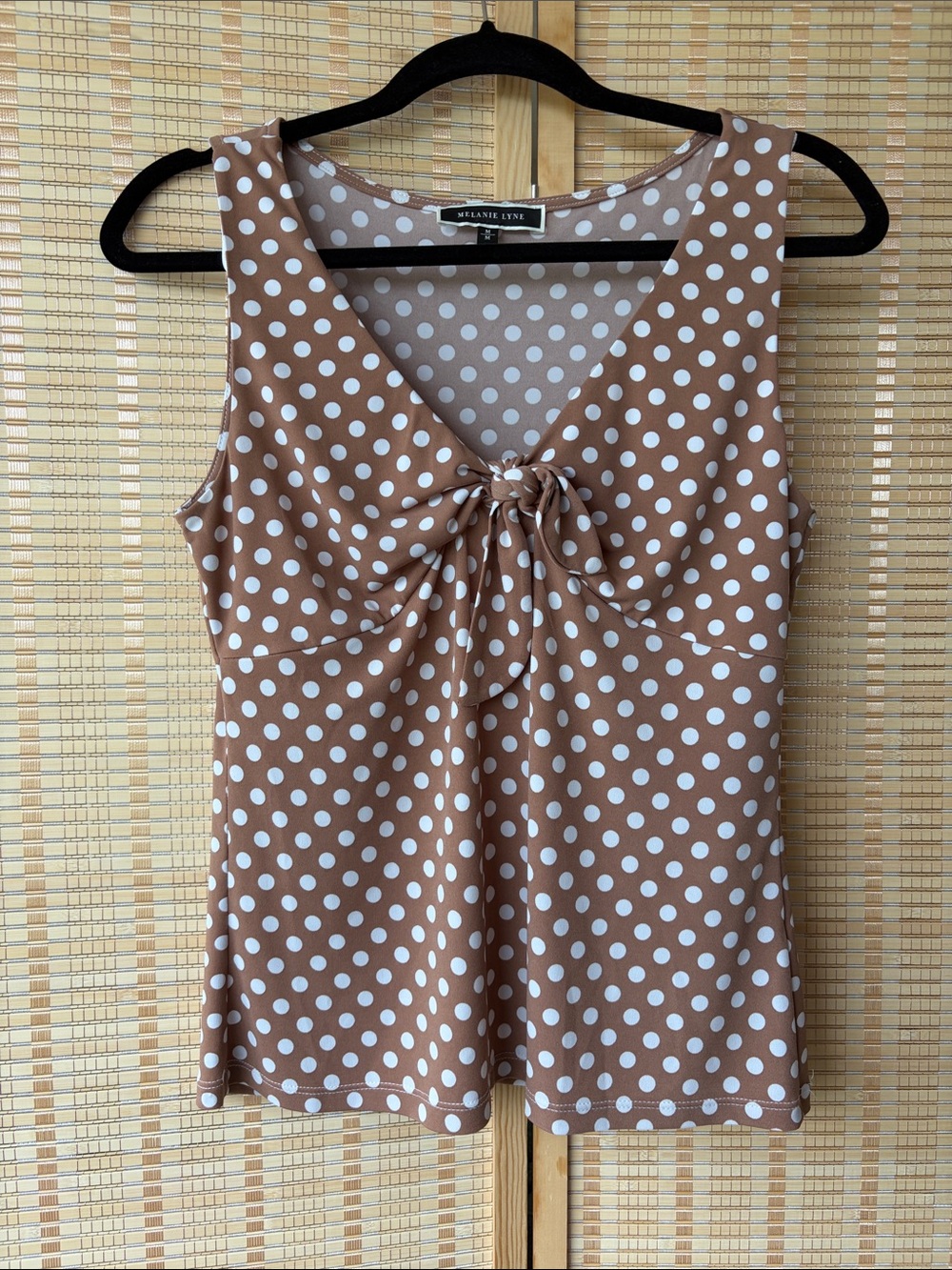 Melanie Lyne Brown Polka Dot Tie-Front Sleeveless Tank Top - Picture 10 of 13